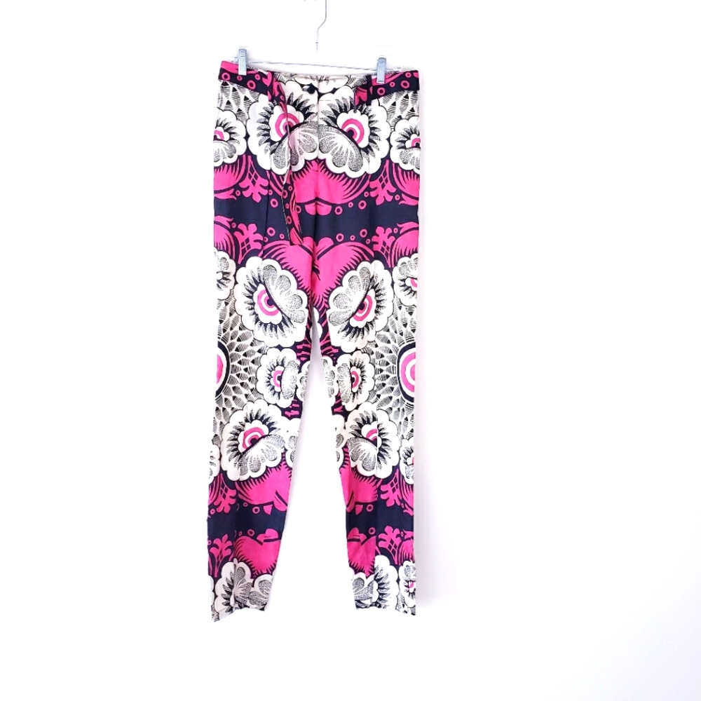 Valentino Garavani Pink Floral Print Silk Pants Straight Leg Pants Size 4 38